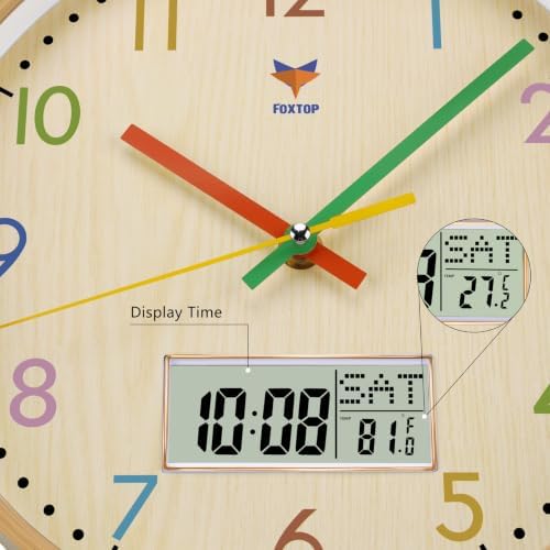 Foxtop 10" Digital and Analog Wall Clock Silent Kids Clock - Image 3