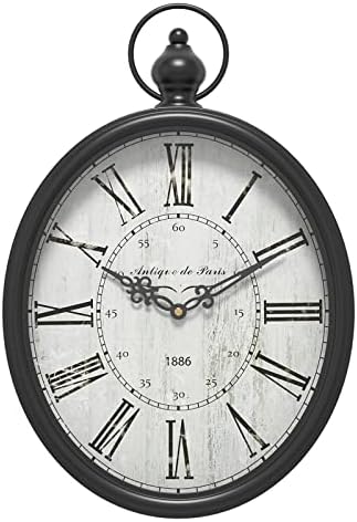 Menterry Large Oval Retro Wall Clock, Rustic Vintage Style, Antique Black by Menterry