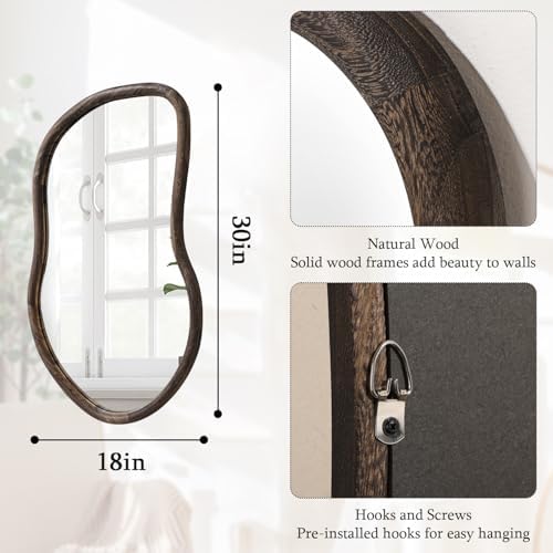 Asymmetrical Wall Mirror Rustic Brown Farmhouse Irregular Mirrors Wood Framed - Image 5
