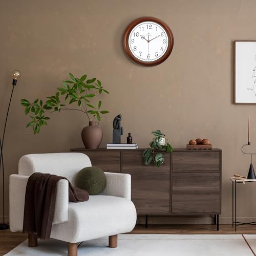 Lafocuse 12 Inch Silent Solid Wood Wall Clocks Battery Operated, Analog Brown - Image 3