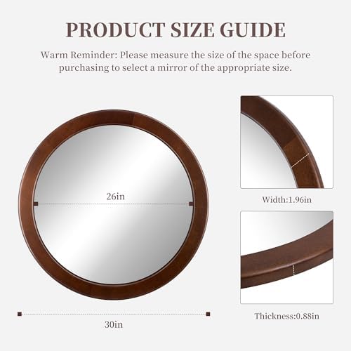 Round Mirrors 30 Inch, Wood Vanity Wall Rustic Mirror - Image 6