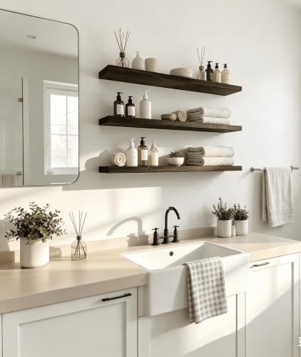 Brown Wood Floating Shelves for Wall Shelf 24 Inch Set of 4 - Image 4