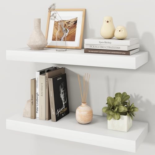 24" White Floating Shelves Wood Wall Shelf by Ornawit