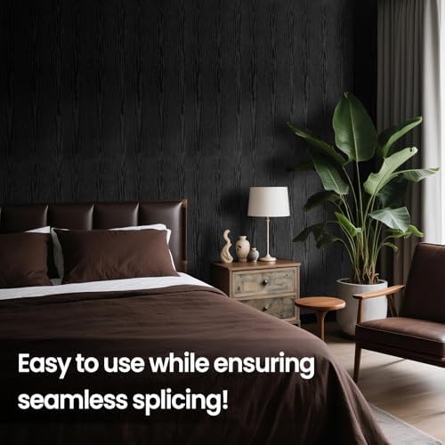 COSNIGHT Black Peel and Stick Wallpaper, Wood Grain Contact Paper - Image 5