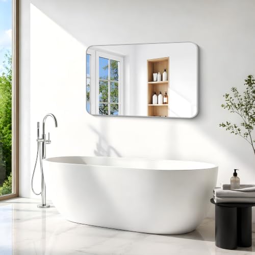 BONEWEI Silver Bathroom Mirror, 30x48 inch Wall Mirror - Image 4