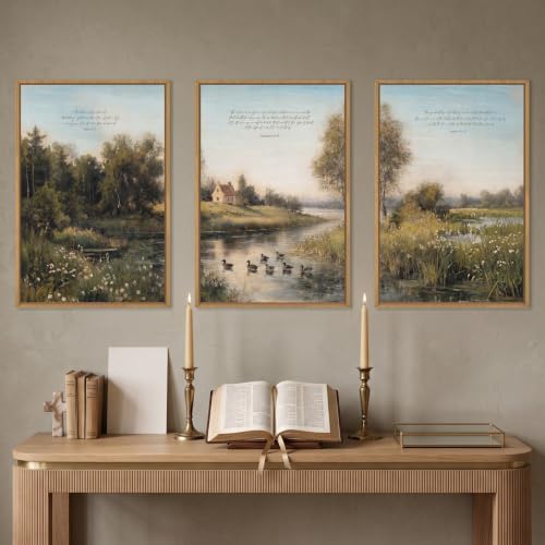 Vintage Sage Green Landscape Framed Canvas Wall Art Set, Christian Religious - Image 3
