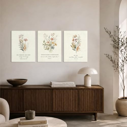 SEHSUVC Boho Christian Flowers Bible Verse Canvas Wall Art Set of 3 12x16in - Image 7
