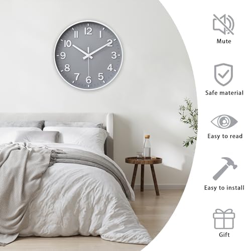 HZDHCLH 10 Inch Wall Clock Battery Operated Silent Non Ticking Gray Modern - Image 4