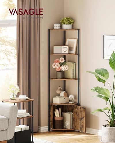 VASAGLE Corner Shelf with Cabinet, 5-Tier Freestanding Bookshelf - Image 2