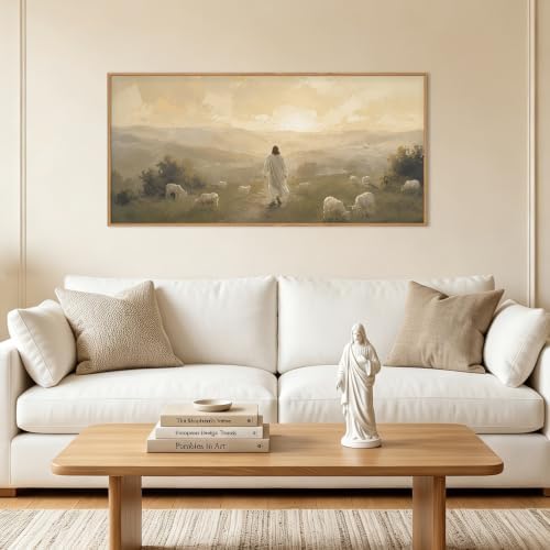 HLNIUC Vintage Jesus Lamb Framed Canvas Wall Art, Abstract Christian Bible - Image 2