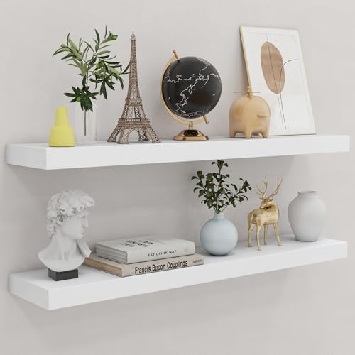fuqing 36 Inch Floating Shelves, 6.7 Inch Deep White Wall Shelves Set of 2 by Fuqing