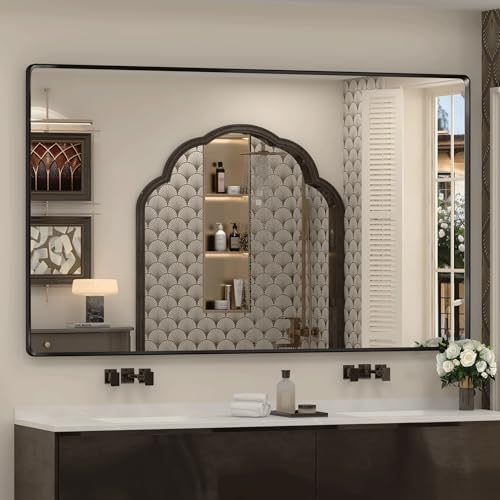 66x40 Inch Black Matte Framed Mirror by GOLOMO