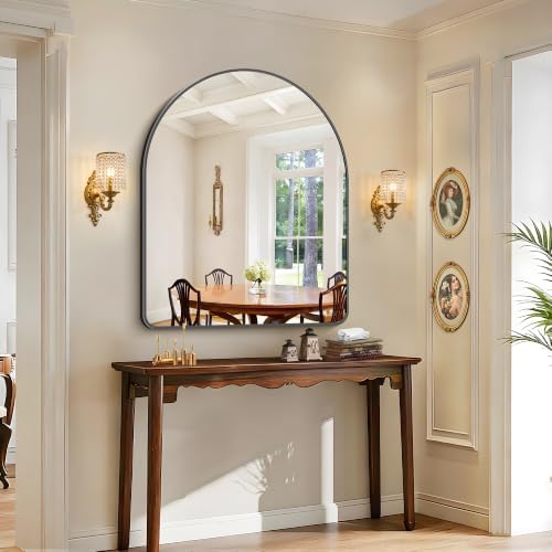 FORBATH Arched Wall Mirror 40"x48", Large Arch Bathroom Mirror Black Aluminum - Image 2