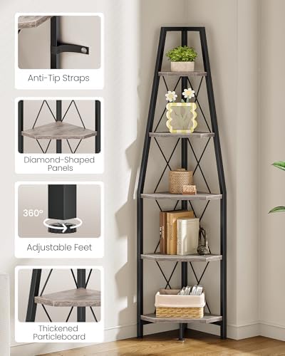 CHOEZON 5-Tier Corner Shelf, Corner Bookshelf, Ladder Shelf, Floor Standing - Image 6