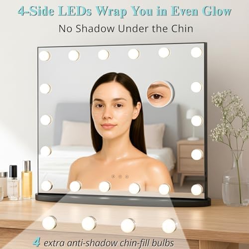 LUXFURNI Vanity Mirror with Lights, 23.6" Hollywood Makeup Mirror Black - Image 3