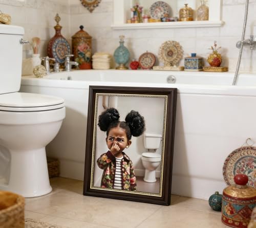 Dark Brown Framed Canvas Wall Art Funny African American Girl Bathroom Painting - Image 2