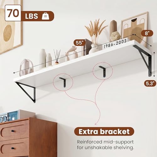 Deep Wall Shelves 55"W x 8"D Engineered Wood Floating Shelves - Image 2