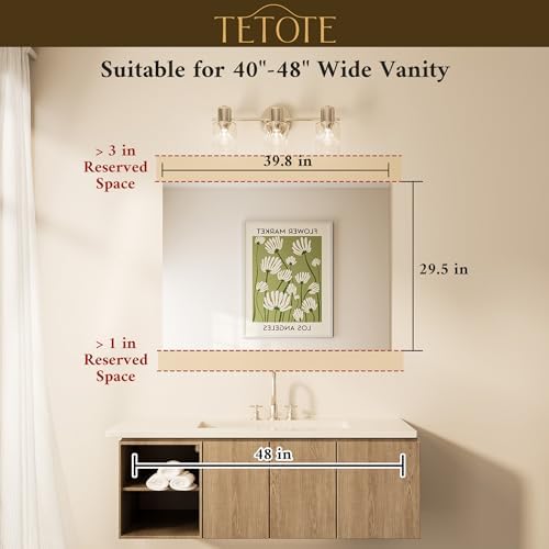 TETOTE Frameless Bathroom Mirror 40" x 30" Vanity Mirror - Image 2