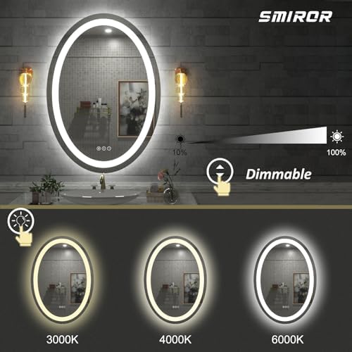 SMIROR 40 x 24 Oval LED Bathroom Mirror, Lighted Vanity Mirror - Image 3