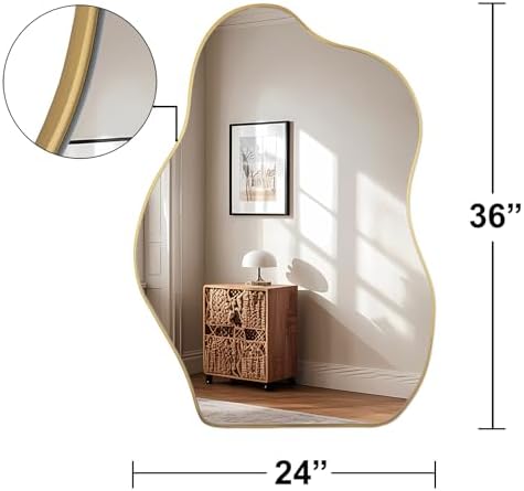 Irregular Asymmetrical Wall Mirror, 36x24 Inch Gold Bathroom Mirror - Image 4