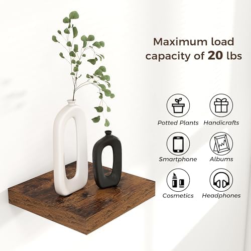 8"x8" Square Floating Shelves for Wall, Rustic Brown Finish - Image 4