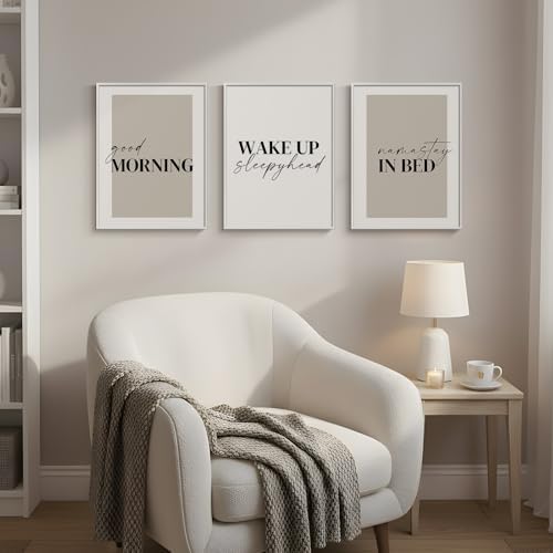 Framed Neutral 3 Piece Minimalist Canvas Wall Art Master Bedroom, 12x16 In - Image 3