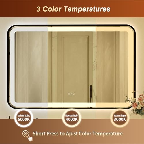 36x60 Inch Black Framed LED Bathroom Mirror - Image 5