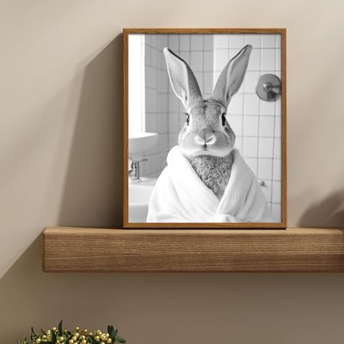 uniro Funny Bathroom Wall Art Prints Black and White Bath towel bunny Bathroom - Image 2