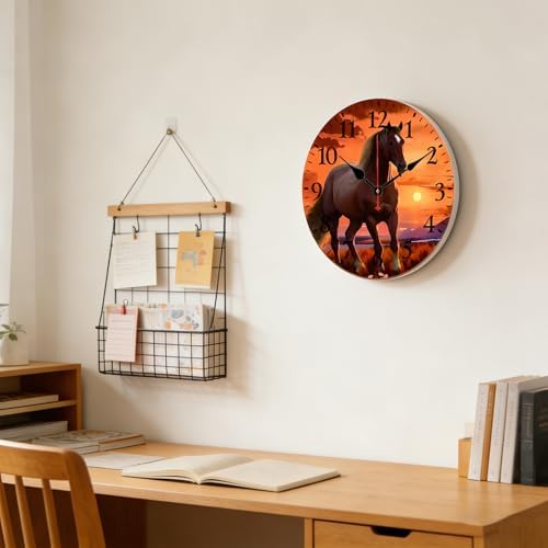 12 Inch Wood Horse Wall Clock, Silent Non-Ticking Battery Operated - Image 7