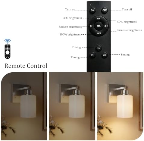 Wireless Battery Operated Wall Sconce Set of Two, Modern White Glass Nickel - Image 3