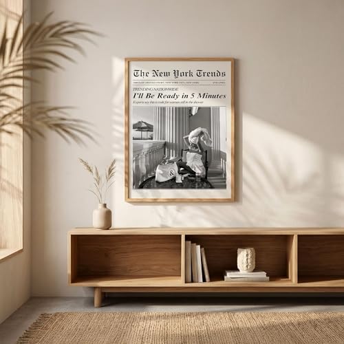 Trendy Newspaper Wall Art 16x24in Wood Grain Frame Vintage Black and White - Image 2