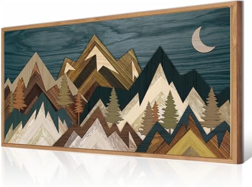 BINCUE Mountain Wall Art Framed Canvas Wall Art Nature Forest Wall Decor Rustic by BINCUE