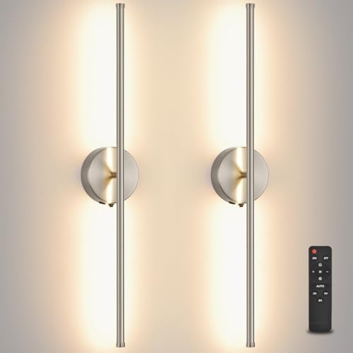 Battery Operated wall Sconce Set of 2, Brushed Nickel 27.5" LED USB by Unknown
