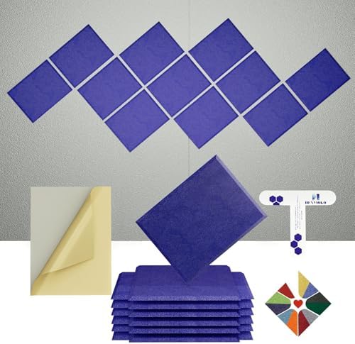 12 Pack Self-Adhesive Acoustic Panels, 2nd Generation Sound Absorbing Panel by DEXMOKO