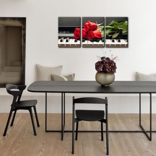 Pacimo Framed Wall Decorations Piano Keys and Red Rose 3 Piece Canvas Art Wall - Image 4
