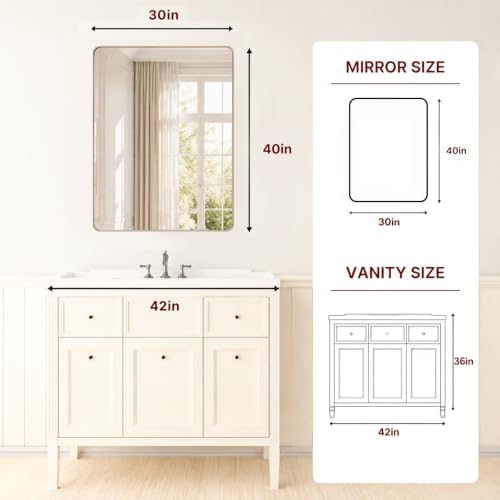 Kosmonia 40x30 Inch Rounded Rectangle Bathroom Vanity Mirror - Image 2