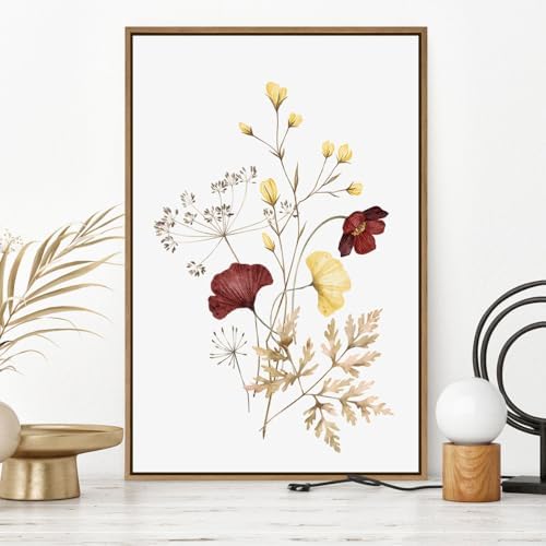 Watercolor Botanical Wall Art Prints Burgundy and Yellow Flower Pictures Wall - Image 4