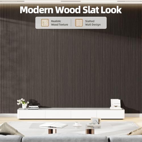 Peel and Stick Wood Slat Wall Panel 3D PVC Faux Smoked Wood Grain Wallpaper - Image 2