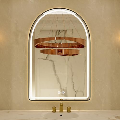 22x32 Arched Black LED Mirror for Bathroom by JingYiMingJing