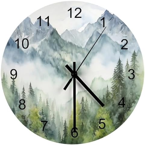 Forest Wall Clock 12 Inch Silent Non Ticking Clock Wooden, Watercolor Style by LOMADIA