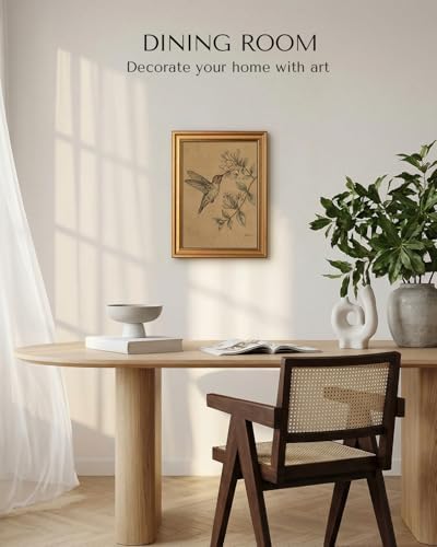 VIYYIEA Vintage Gold Framed Wall Art, Hummingbird Sketch Print, 12x16 inch - Image 4