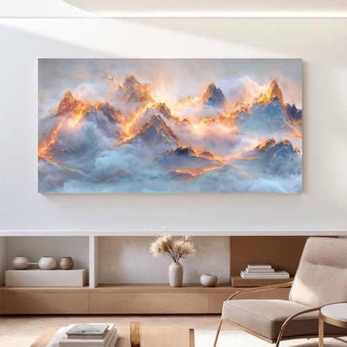 YISXINOAG Golden Snow Mountain Wall Art Abstract Landscape Painting 29"X58" - Image 4