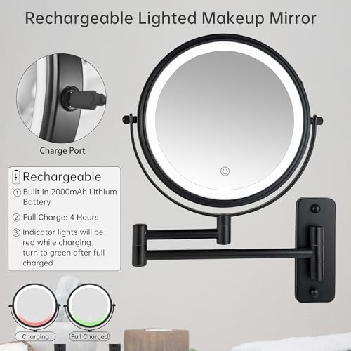 JANEEVA 8" Wall Mounted Lighted Makeup Mirror, Rechargeable Double Sided 1X/10X - Image 6