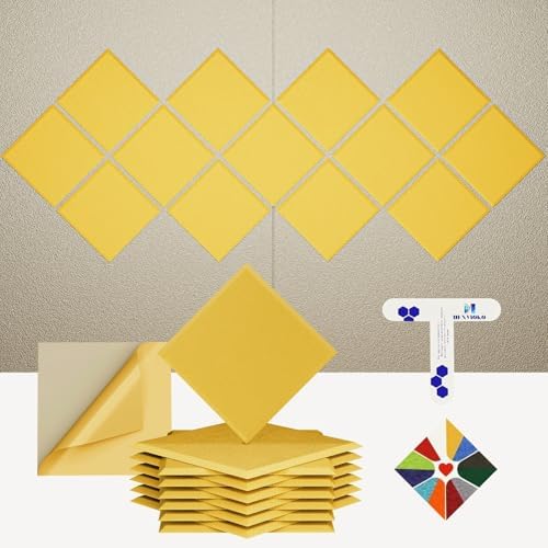 12 Pack Self-Adhesive Acoustic Panels, 2nd Generation Sound Absorbing Panel by DEXMOKO