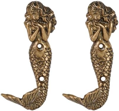 SOFFEE DESIGN 2pcs Gold Mermaid Shape Metal Wall Coat Hooks, Beach Decoration by SOFFEEDESIGN