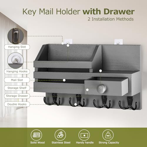 Key Holder Wall Mount, Wooden Key and Mail Organizer - Image 3