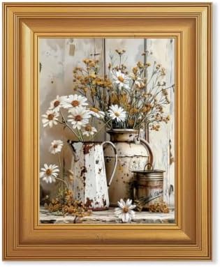 EJPFOGV Rustic Farmhouse Daisy Floral Framed Canvas Wall Art 8x10 inches by FramedCanvasWallArt