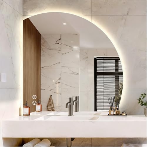 36" x 36" 1/4 Round LED Mirror for Bathroom, Backlit Lighted, Irregular 1/4 by SIEANE