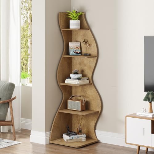 Tribesigns Corner Shelf, Modern 5-Tier Wall Corner Bookshelf, Stylish Corner - Image 4