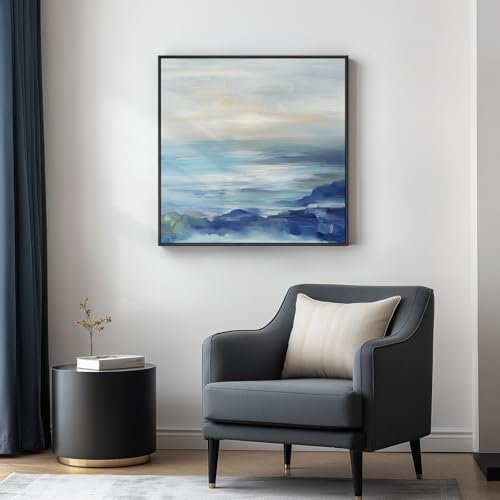 Large Framed Blue Abstract Wall Art Decor, Square Coastal Print, 30x30 Inch - Image 2